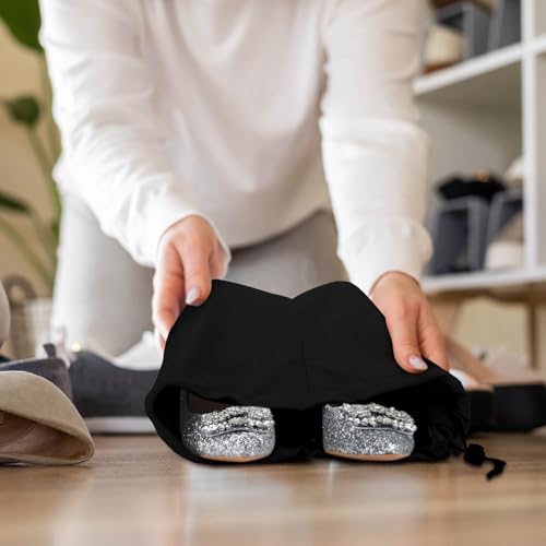 Image of 4 Pcs Travel Shoe Bags Spandex Shoes Pouch with Interior Divider and Drawstring for Women Men Luggage Packing (Black)