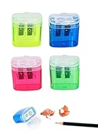 Anspitzer mit Behälter 4 Stück, Spitzer mit Dose, doppellochdesign Deckel Kinder, Handheld Anspitzer, Bleistiftspitzer, Pencil Sharpener, Dosenspitzer für Schule Büro