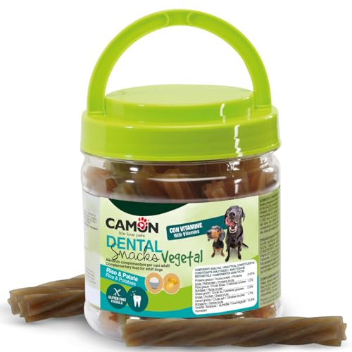CAMON Dental Snacks Vegetal - Twisted Sticks Mix con Riso, Patate e Vitamine Aggiunte - Snack Vegetale per Cani Adulti - Bastoncini 10cm - Gluten Free Formula - 350g
