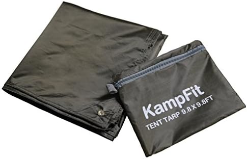 KampFit 9.8'x9.8' Waterproof Tent Tarp with 6 Pcs Ultralight Tent Stakes, Army Green