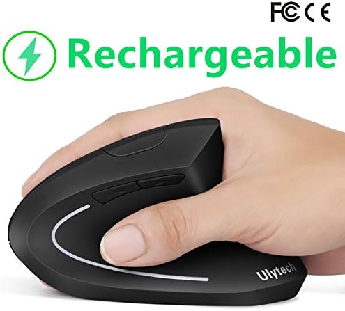 Ergonomic Mouse, Vertical Wireless Mouse-Ulytech Rechargeable 2.4GHz Optical Wireless Mouse: 3 Adjustable DPI 1000/1200/1600 Levels 6 Buttons, for Laptop, PC, Computer, Desktop, Notebook etc.