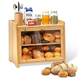 MAIJIAJU Panera de bambú de 2 niveles, con ventana de cristal templado...