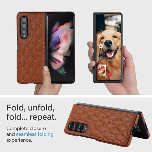Coque Samsung Galaxy Z Fold 3 protection magnétique intégrale et housse en cuir marron - 3
