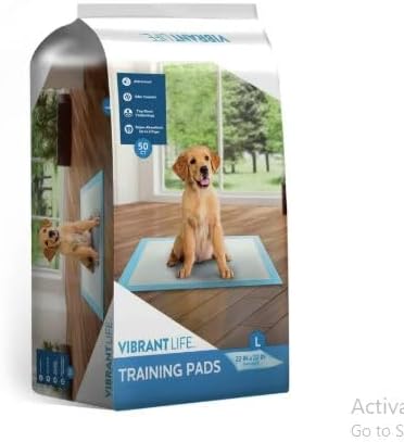 Vibrant Life~Training Pads – Super Absorbent, Leak Proof, & Fast Dry Dog and Puppy Pee Pads ~ L 22 in x 22 in, 50 Count~Pack of 2