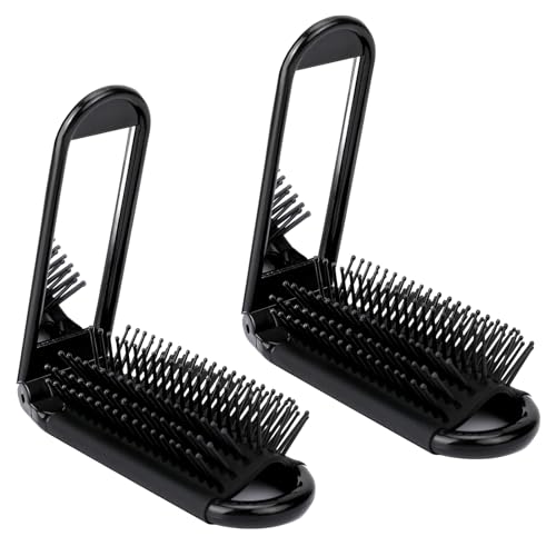 INBOLM Travel Hair Brush Set with Mirror - 2 Pack Folding Brushes, Wet/Dry Hair Massage Comb, Compact Size for Women and Men, Portable Styling Tools