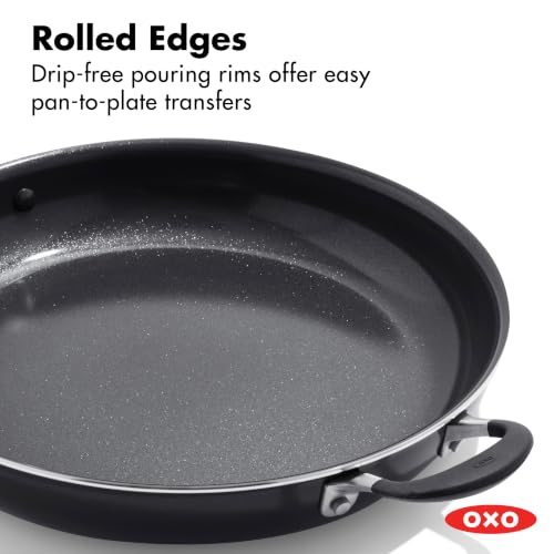 Image of OXO 14 inch Non-Stick Every Day Frying Pan with Helper Handle, PFAS-Free Ceramic Nonstick, BPA-Free Silicone Handle, Dishwasher & Oven Safe, Black
