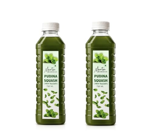 Image of Mountain Bawarchi Mint Squash | Natural Healthy Juice Gift Pack | Natural Sharbat | Refreshing Juice | Ready To Serve | 750mlx2 (Set of 2)