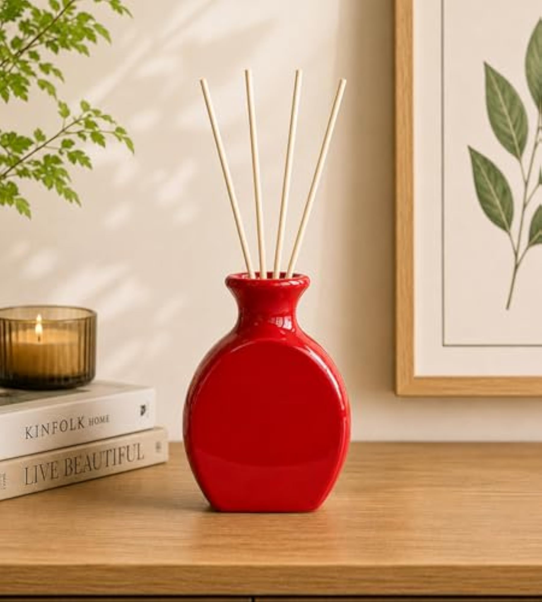 Ceramic Reed Diffuser Bottle for Essential Oils, Red