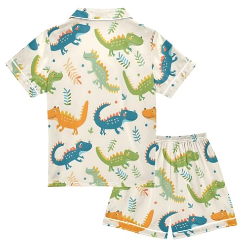 ALAZA Cute Crocodile Leaf Polka Dot Satin Pajamas Set Short Sleeve Button Down Sleepwear Summer Pjs 2 Piece2