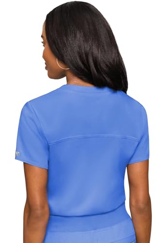 Image of Med Couture Women's V-Neck Scrub Top, Modern Fit Tuck-in Top with Stretchy Rib-Knit Shoulders and Chest Pocket - MC7448