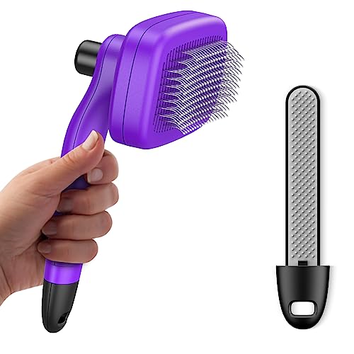 Self-Cleaning-Slicker-Brush-for-Shedding-Grooming-Long-Short-Haired-Dogs-Cats-Pets-Retractable-Brush-with-Hair-Remover-Tool-in-Handle-Removes-Loose-Fur-Undercoat-Tangles-Hair-Purple