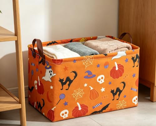 Image of Halloween Basket Pumpkin Baskets Trick or Treat Basket Rectangular Storage Bin for Halloweens Parties(Candy Pumpkin)
