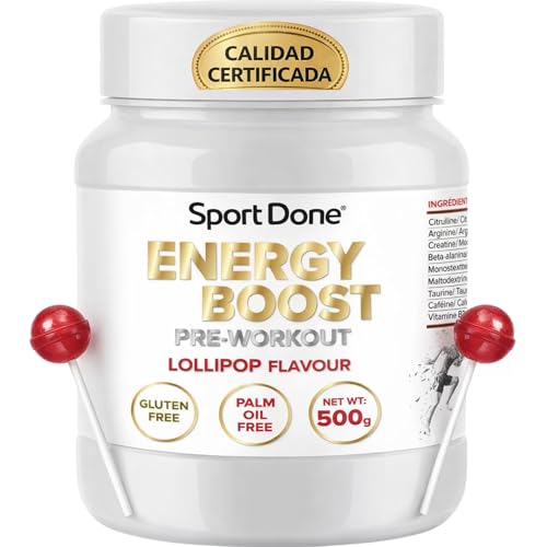 Pre workout en Polvo Sabor Lollipop | 500g | Suplemento para Entrenamiento Deportivo | Preentreno Sin Gluten | Apto Fitness y Gimnasio | Recuperación y Rendimiento Diario