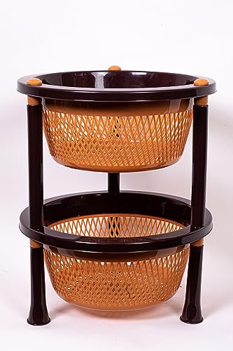Image of TeDeMel Desire TESLA4 Virgin Plastic 4-Layer Kitchen Rack | Vegetable Storage Basket for Onion & Potato | Multipurpose Storage Stand for Kitchen & Home | Light Brown