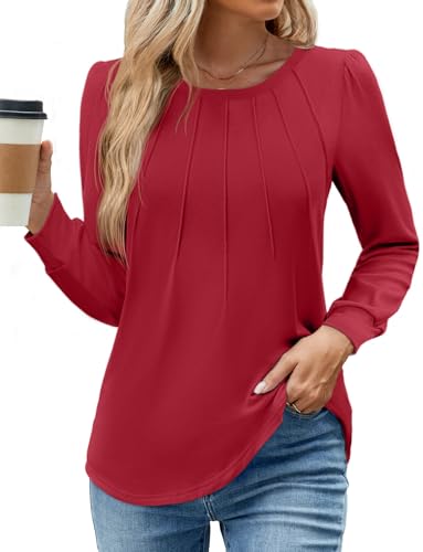 Image of WEACZZY Women Long Sleeve Shirts Crew Neck Tunic Tops Soft Casual Blouses