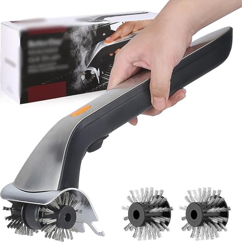 PPLDABNK Electric Grill Brush and Scraper for Barbecue, Safe Bristles Grill Brush, Steam BBQ Grill Cleaning Brush for Outdoor Grilling, Includes Replaceable Brush Heads for Men and Dad,Black