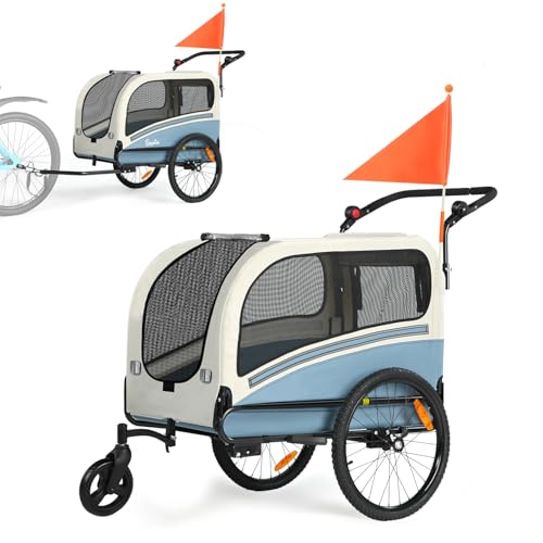 Sepnine Dog Bike Trailer, Supports up to 110 lbs, 2-in-1 Pet Stroller Cart Bicycle Carrier, Easy Folding Cart Frame with Quick Release Wheels, Universal Bicycle Coupler, Non-Slip Floor, Internal Leash