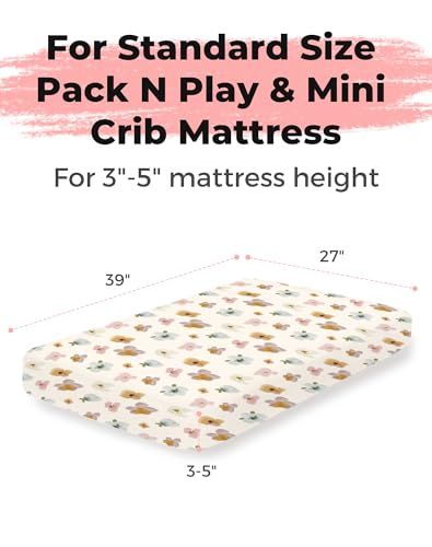 Image of Pack and Play Sheets 2 Pack, Fitted Jersey Knit Mini Crib Sheets for Baby Boys and Girls, Compatible with Graco Pack N Play and Mini Crib Mattress (Daisy Check, Pack N Play /Mini Crib Sheets)