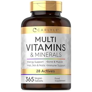 Multivitaminen en Mineralen hoge dosering | 28 essentiële actieve vitamines en mineralen voor Mannen en Vrouwen | 365 vegan tabletten | Multivitamin and Minerals Complex | bij Carlyle
