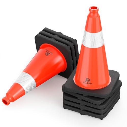RoadHero 8 Pack Traffic Safety Cones 18 Inch, PVC Cone with Black Weighted Base, Orange Cones with Reflective Collar, Cones for Parking Lot, Construction Events, Road Safety