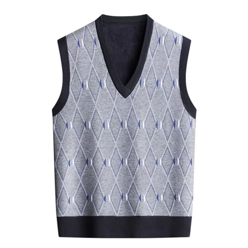 Men's Turtleneck Sleeveless Knit Vest Plaid Fleece Lining Zipper Computer Knitted Pullover3
