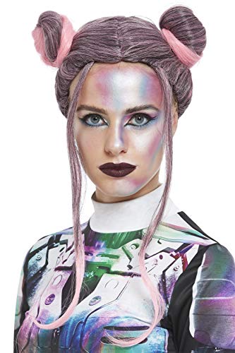 Smiffys Space Buns Wig, Black & Pink, Halloween Fancy Dress Accessory, Halloween Fancy Dress Accessories Dress Up Party Goods