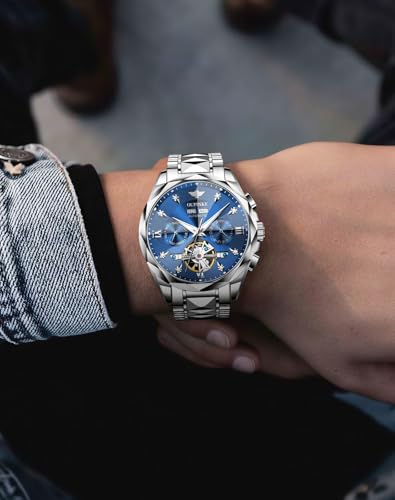 Image of OLEVS Men Automatic Watch Diamond Skeleton Mechanical Original Luxury Self Winding Wrist Watch for Men