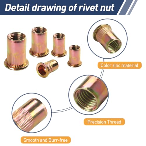 BOUMVID Nietmuttern M6, 30 Stück Verzinkt Kohlenstoffstahl Nietmutter Innengewinde Rundef Flachkop Rivet, Verwendet Einnietmutter Gewindenieten Einnietmuttern Hülsenmutter für Rohre, Metallplatten