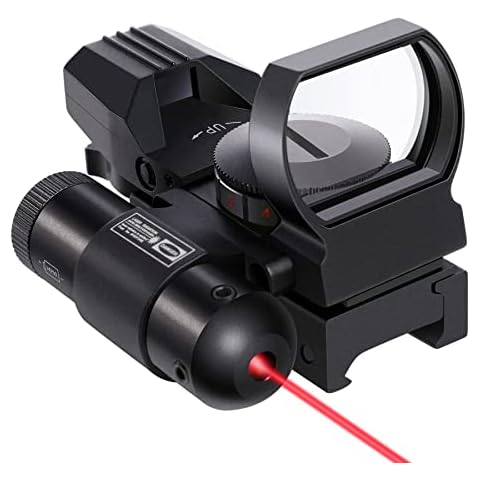 Pinty Red Dot Sight with Integrated Red Laser Sight, Reflex Sight Optics 4 Pattern Reticle Cover