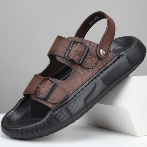 Stylish Open-Toe Sandals for Men Dual-Function Genuine Leather Double-Buckle Beach Slippers for Casual & Outdoor Use2