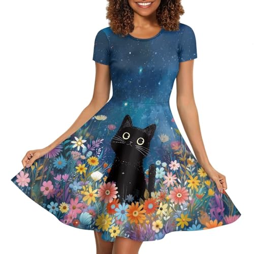 Image of AFPANQZ Womens Casual Summer Lightweight Vintage Dress Short Sleeve Midi Dress Knee-Long Luxury Formal Dress