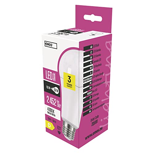 EMOS LED Lampe CLASSIC A67 / A+ / 20 W/ersetzt 150 W Glühbirne/E 27 / Lichtleistung 2452 Lumen/Neutralweiß – 4100 Kelvin / 30000 Stunden Lebensdauer, Glas, E27, 6,7 x 14,3 cm