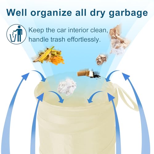 Image of Car Trash Can, 2 Packs Mini Car Garbage Can, Collapsible Trash Bin | Pop-Up Trash Can for Car Front Back Seat, Portable Car Trash Bag Hanging for Vehicle SUV Rv Truck Accessories Interior, Beige