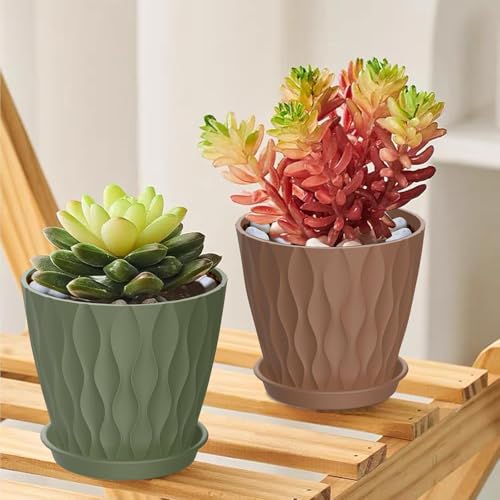 Quhoxdye Small Pots for Plants, 6 Pack Waffle Texture Small Plant Pots for Succulents, Plastic Planter with Drainage Holes and Saucers for Indoor Outdoor Plants, Flowers, Herbs, (Multicolor-4 Inch) by Quhoxdye - Used condition - Image 3
