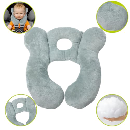 Image of Baby Travel Pillow, Infant Kid's Cushion Soft and Skin Friendly for Car Seat, Pushchair and Stroller (Plush Grey)