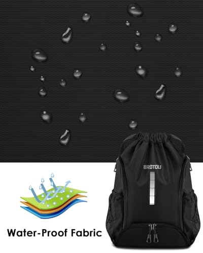 BROTOU Bolsa de deporte, bolsa de fútbol, mochila con cordón, bolsa de deporte con compartimento para zapatos,mochila piscina, bolsa de gimnasio, impermeable, para hombre, mujer, niños, jóvenes - imagen 7