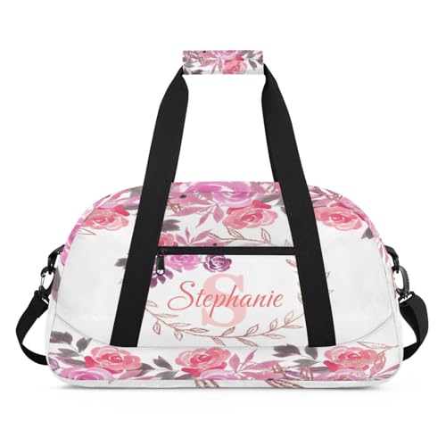 Kids Duffle Bag Personalized Gym Bag Overnight Bags, Ideal for Travel and Sports, Suitable for Men Women for Gym, Dance, Yoga, Durable Waterproof Sport Overnight Handbags Watercolor Flower Pink