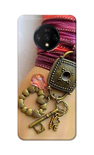 Image of Girl Hand with Keychain Hard Back Case Cover for OnePlus 7T Back Cover -(J5) VNS2228