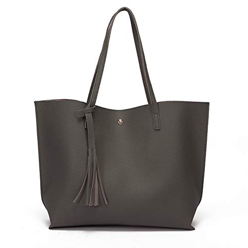 Kbinter Women's Soft Leather Tote Shoulder Bag, Big Capacity Tassel