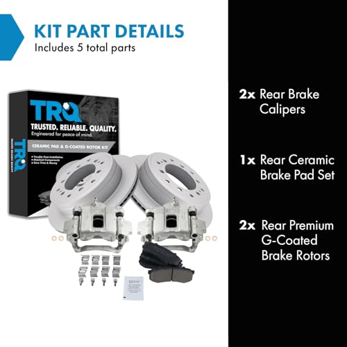 Image of TRQ Rear Brake Pad and Rotor Set Ceramic G Coated Rotors Calipers