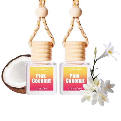 Image of Car Air Freshener Hanging, Essential Oil Diffuser for Car, Hanging Car Air Freshener, Long Lasting Automobile Aromatherapy Diffuser Bottle, Aromatic Bliss On the Go (2pcs Pink Coconut)