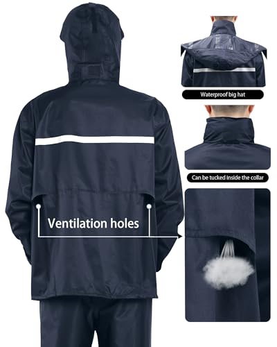Image of iCreek Rain Suit Waterproof Jacket and Pants Hi Vis Raincoat for Men and Women Reflective Outdoor for All-Sport Work