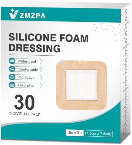Silicone Foam Dressing 3x3 Gentle Border, Waterproof Silicone Ban...