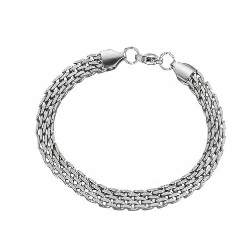 YIJINJER Dainty Mesh Link Bracelet for Women Non Tarnish 1 Pcs Silver Woven Mesh Bracelet Stack Stainless Steel Fashion Jewelry Hypoallergenic 21 cm Chain Width 6 mm