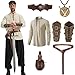 XL Gurt günstig Kaufen-Mittelalter Hemd Viking Kostüm Herren Set, Halloween Renaissance Viktorian wikinger kostüm mit Herren Mittelalterliches Piratenhemd,Gürtel,Handgelenkschützer,Seitentasche,Kopfschmuck,Halsketten (XL)