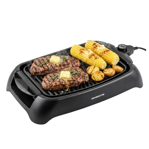 OVENTE Electric Indoor Grill, 13x10 Inch Non-Stick Plate, Black GD1632NLB