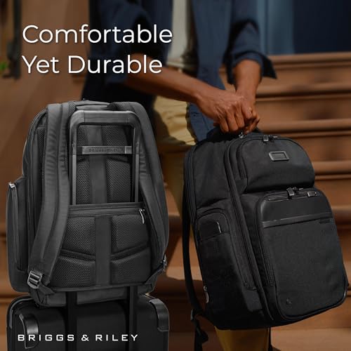 Image of Briggs & Riley Large Cargo Backpack for Women & Men - Laptop Backpack, For Work & Travel, Spacious & Durable, Padded Straps, Fits up to 17 inch Laptop - @work Collection, Black