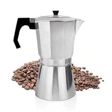 ACTIV CUISINE Caffettiera 9 Tazze in Alluminio Caffettiera Espresso Mokka Maker Caffettiera Italiana Caffettiera con Coperchio Trasparente Non per Induzione, 450 ml