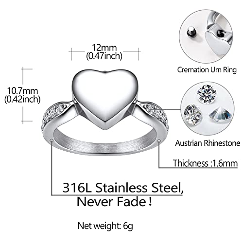 Image of Richsteel Stainless Steel Heart /Claddagh Cremation Urn Ring for Ashes for Women Waterproof Locket Rings Memorial Jewelry(with Gift Box)