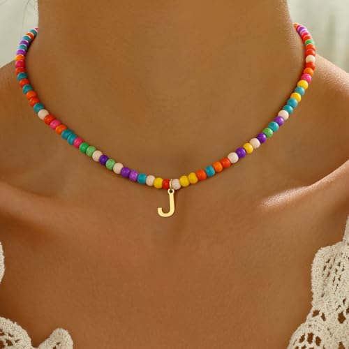 Eioi & Lmnm Colorful Initial Necklaces for Girls Women Kids - Teen Girls Gifts Trendy Beaded Initial Necklace Dainty Letter Gifts Choker Necklace for Girl Jewelry4